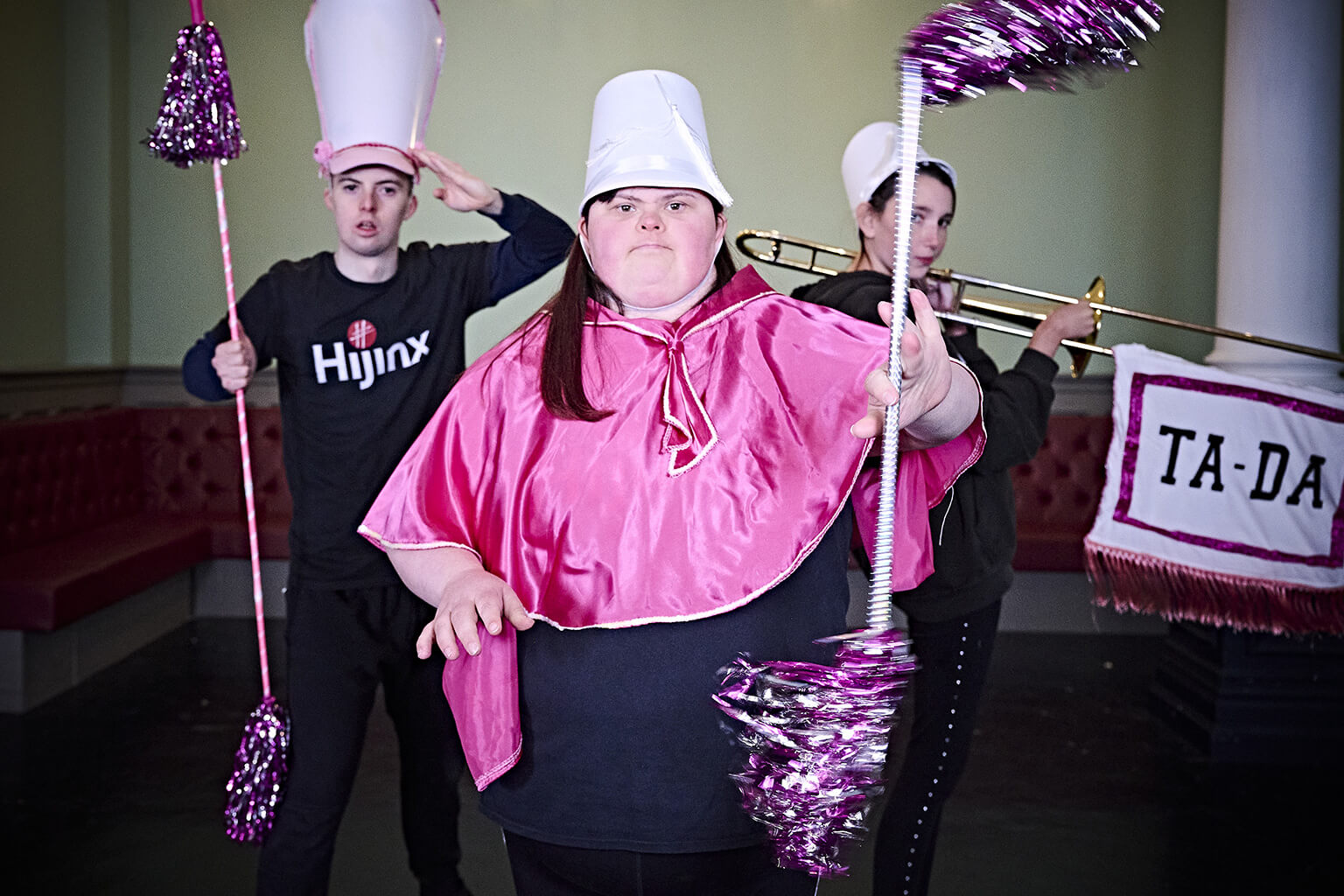 Group majorettes and band