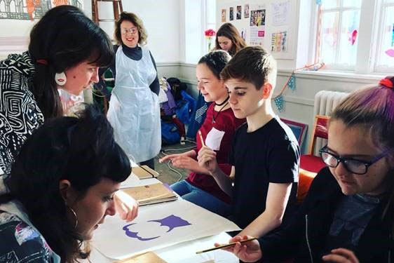 Children in an art class