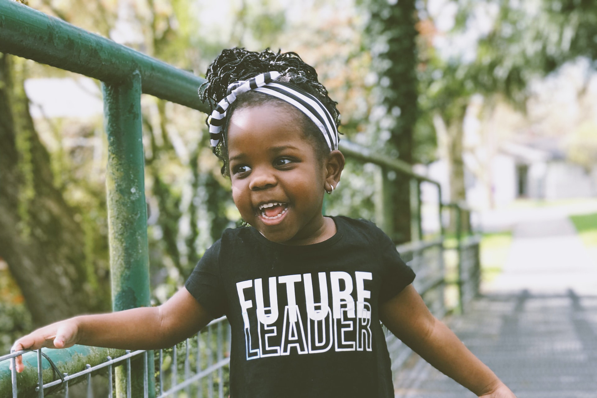 Young black girl with the words Future Leader on her t-shirt