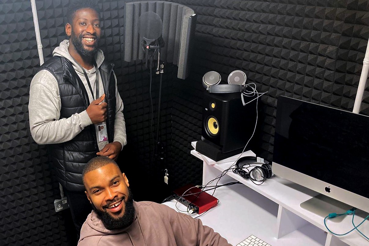 Two men in a recording room