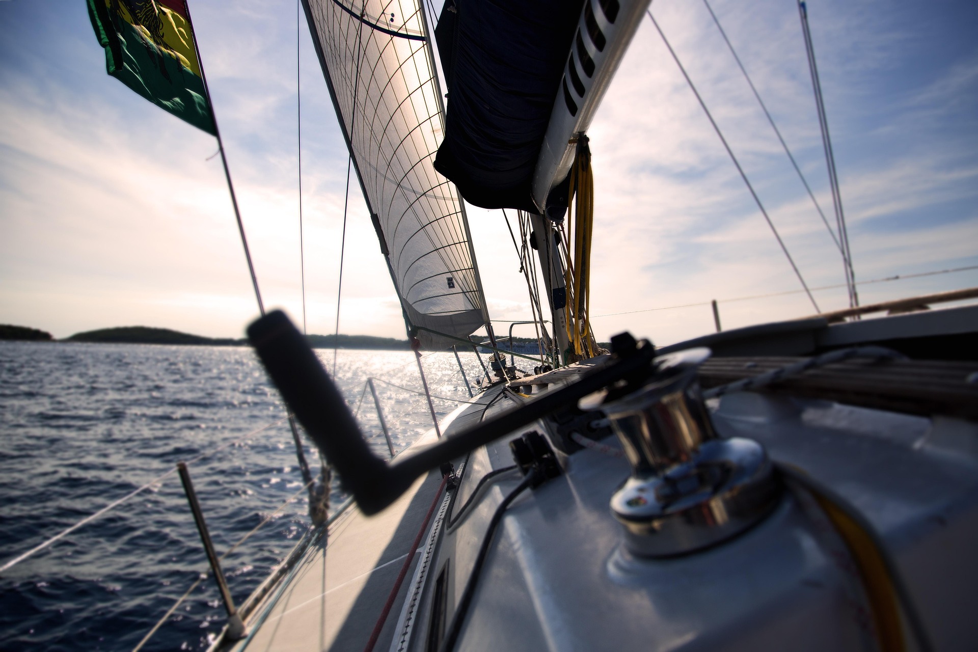 front of a sailing boat at sea