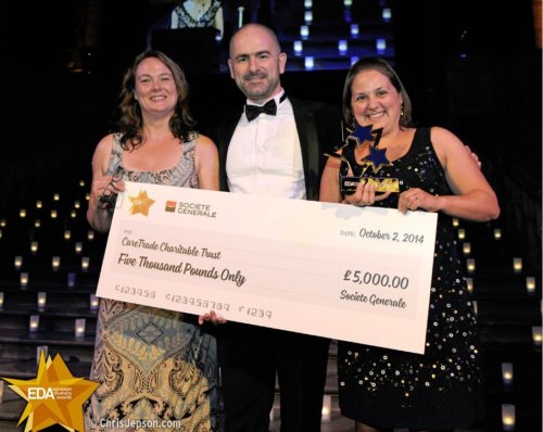 Charity leaders holding a cheque