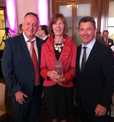 Photo&nbsp;of David King, Gillian Murray and Graham Clempson receiving the Beacon Award